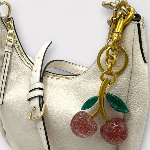 ⭐️SOLD⭐️ Coach Jules Hobo Crossbody in Chalk Leather with Cherry Charm 🍒 - Picture 9 of 15